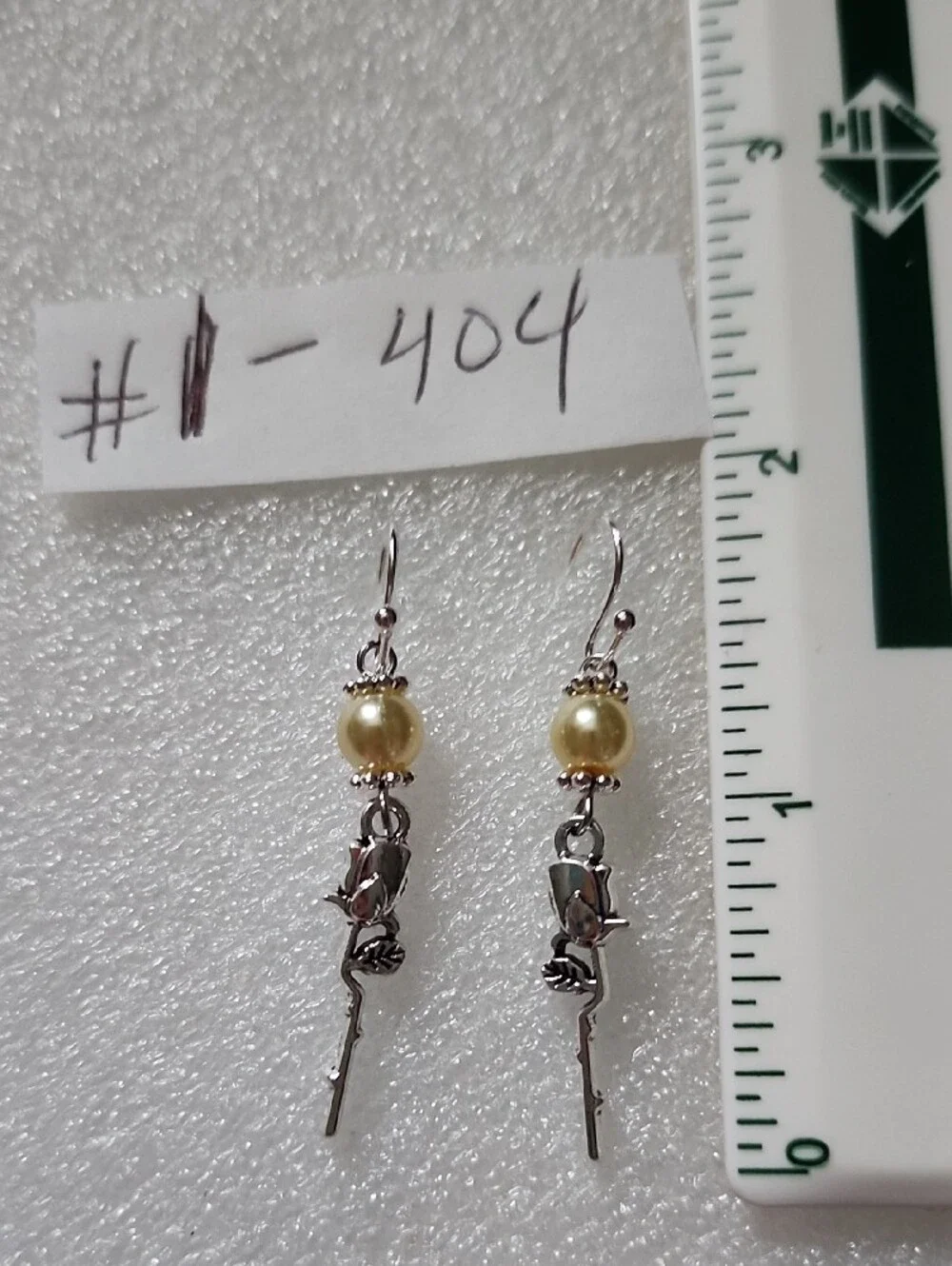 Hand Crafted Silver Rose Drop Earrings with Champagne Pearl